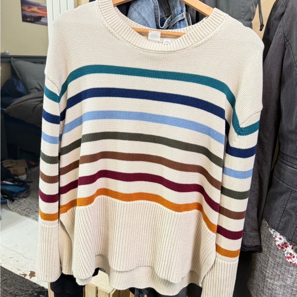 GAP Striped Cotton Knit Sweater | Coastal Earth Tones | Relaxed Fit | Size M - Picture 10 of 11